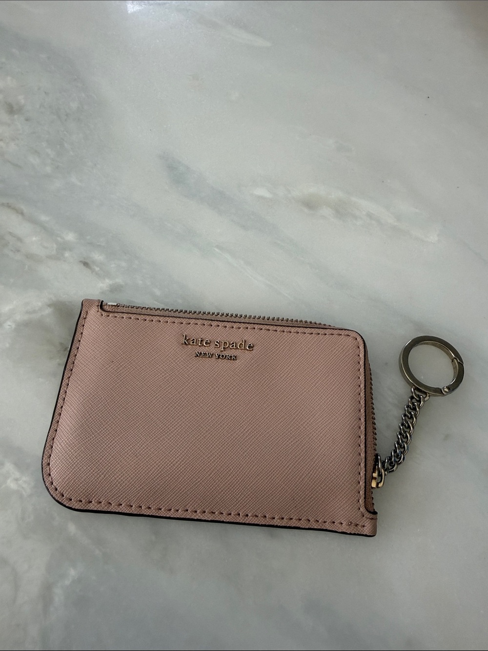 Kate Spade Blush Pink Saffiano Zip Wallet with Keychain Ring